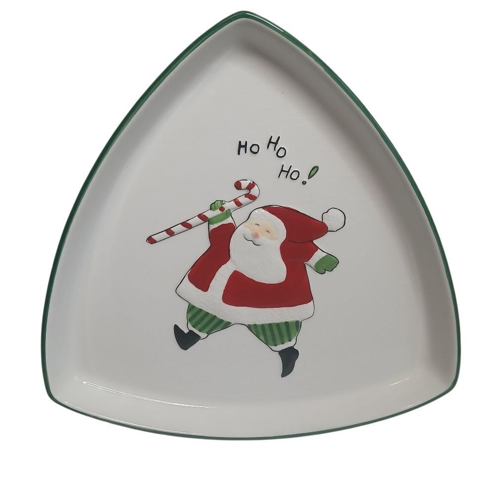 Fitz & Floyd Merry Christmas Collection Plate Santa Claus Ho Ho Ho Traingular